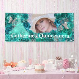 Aquamariner Glitzer-Schmetterling Quinceanera Banner