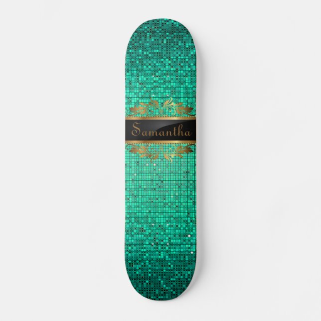 Aquamariner Glitzer Sequin Disco Glitz Comp Skateb Skateboard (Vorderseite)