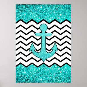 Aquamariner Glitzer und Zickzack Poster