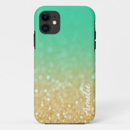 Aquamariner GoldOmbre Glitzer personalisiertes Case-Mate iPhone Hülle