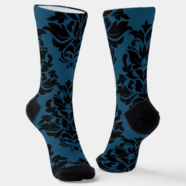 Aquamariner großer Damast 1 Socken (Gewinkelt)