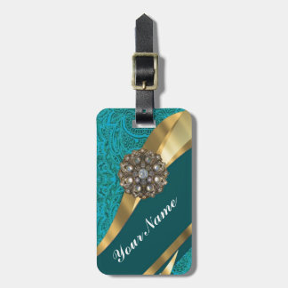 Aquamariner grüner Blumendamast Gepäckanhänger