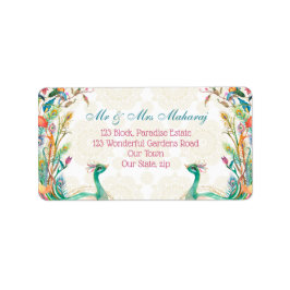 Aquamariner grüner Cerealien Blumenpfau personalis Adressaufkleber