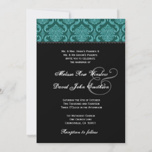 Aquamariner grüner Damast und Black Wedding Ver2 Einladung
