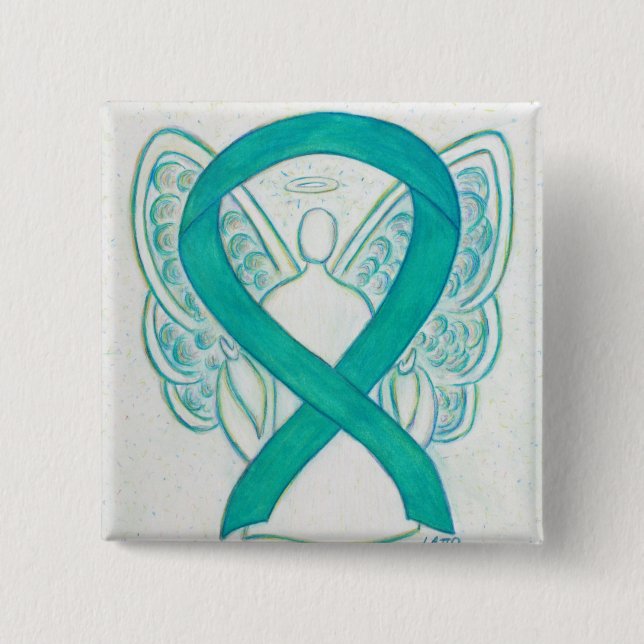 Aquamariner Grüner Engel-Bewusstsein Ribbon Art La Button (Vorderseite)