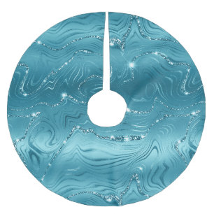 Aquamariner grüner Glitzer Streifen Polyester Weihnachtsbaumdecke