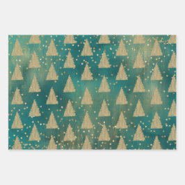 Aquamariner Grüner Glitzer Weihnachtsbaum    Geschenkpapier Set
