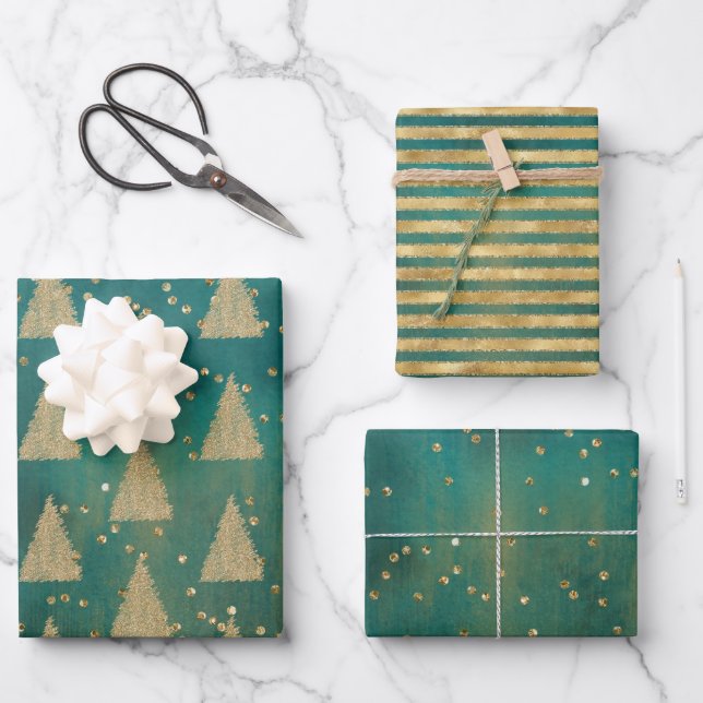 Aquamariner Grüner Glitzer Weihnachtsbaum    Geschenkpapier Set (Vorderseite)