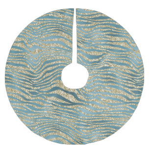Aquamariner grüner Glitzer Zebra Print Polyester Weihnachtsbaumdecke