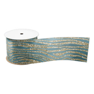 Aquamariner grüner Glitzer Zebra Print  Satinband