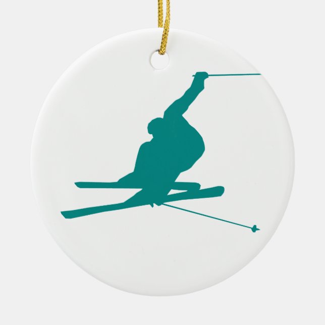 Aquamariner grüner SchneeSki Keramikornament (Vorne)