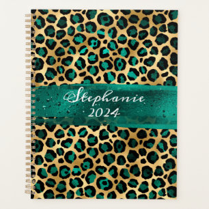 Aquamariner grüner und goldfarbener Leopard Pinsel Planer