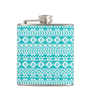 Aquamariner Grunge-aztekisches Stammes- Muster Flachmann
