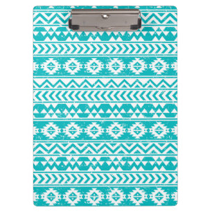 Aquamariner Grunge-aztekisches Stammes- Muster Klemmbrett