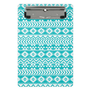Aquamariner Grunge-aztekisches Stammes- Muster Mini Klemmbrett
