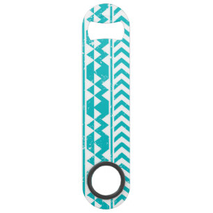 Aquamariner Grunge-aztekisches Stammes- Muster Speed Flaschenöffner