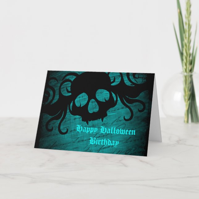 Aquamariner Halloween-Geburtstag Karte (Vorderseite)
