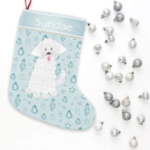 Aquamariner handgezogener maltesischer Hund ・ Kleiner Weihnachtsstrumpf