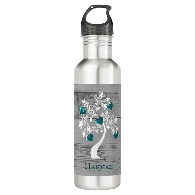 Aquamariner Herzbaum Personalisiert Edelstahlflasche (Vorderseite)