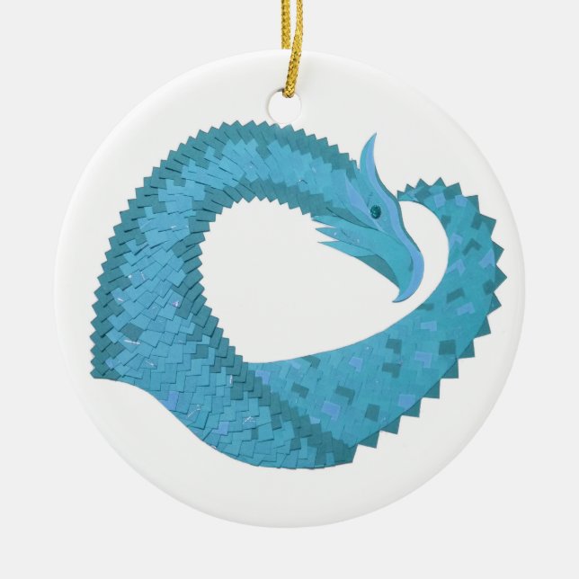 Aquamariner Herzdrache Keramik Ornament (Vorne)