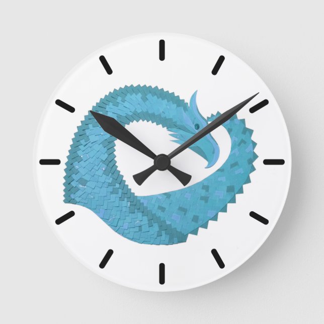 Aquamariner Herzdrache Runde Wanduhr (Vorderseite)