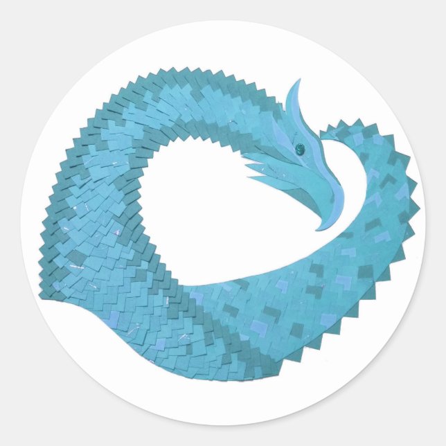 Aquamariner Herzdrache Runder Aufkleber (Vorderseite)