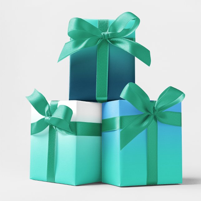 Aquamariner Himmel Blau und Türkis Ombre Mix Geschenkpapier Set (White Teal Sky Blue and Turquoise Ombre Mix Wrapping Paper Sheets)