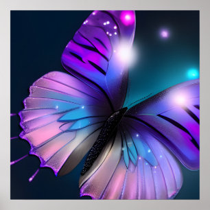Aquamariner Hintergrund Lila Butterfly Poster