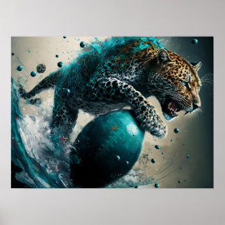 Aquamariner Jaguar und Fußball Poster