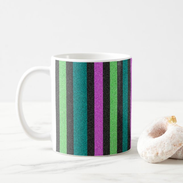 Aquamariner, kalkgrüner, Hot-Pink-Glitzer Striped  Tasse (Mit Donut)