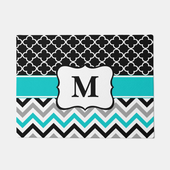Aquamariner Klee-Zickzack Monogramm Fußmatte (Vorderseite)