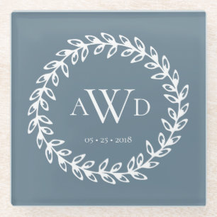 Aquamariner Kranz   Triple Monogram Untersetzer