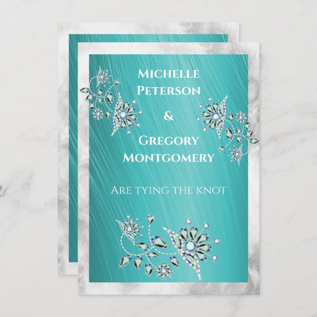 Aquamariner Kristall Jewel Marble Border Save The Date (Vorne/Hinten)