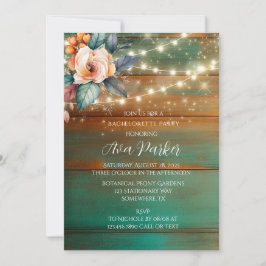 Aquamariner Kupfer Holzpeony Light Junggeselinnen- Einladung