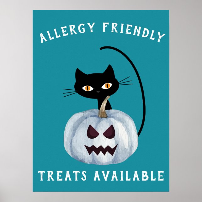 Aquamariner Kürbiskatzenallergie Halloween Black C Poster (Vorne)