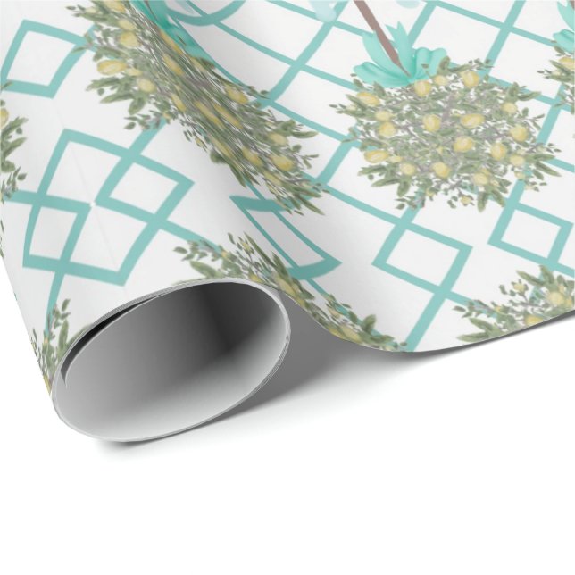 Aquamariner Lemon Topiary Robin's Egg Blue Geschenkpapier (Rolleneckpunkt)