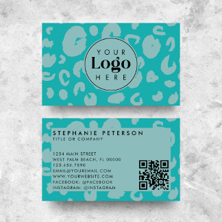 Aquamariner Leopard Print Custom Company Logo QR-C Visitenkarte