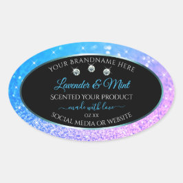 Aquamariner Lila Glitzer, schwarze Produktkennzeic Ovaler Aufkleber