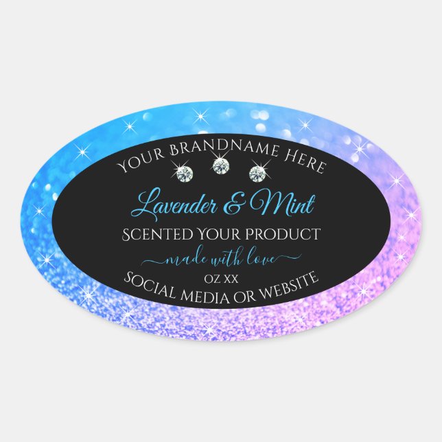 Aquamariner Lila Glitzer, schwarze Produktkennzeic Ovaler Aufkleber (Vorderseite)