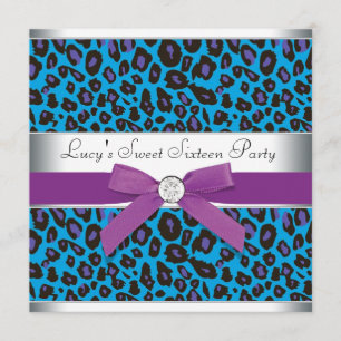 Aquamariner Lila Leopard Sweet 16 Party Einladung