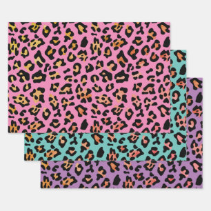 Aquamariner Lila Leopardendruck Geschenkpapier Set
