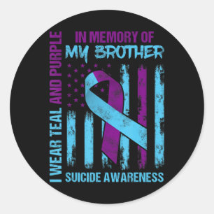 Aquamariner Lila Ribbon Suicide Awareness Flag Bru Runder Aufkleber