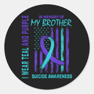 Aquamariner Lila Ribbon Suicide Awareness Flag Bru Runder Aufkleber