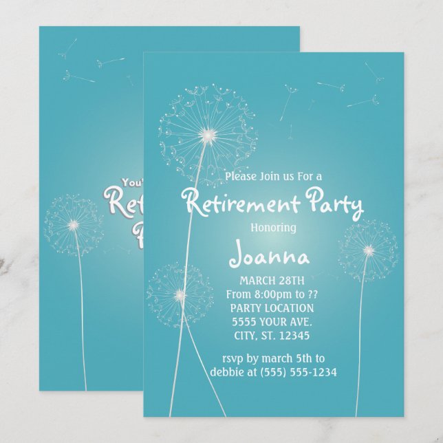 Aquamariner Löwenzahn, Party Einladungen für das R (Vorne/Hinten)