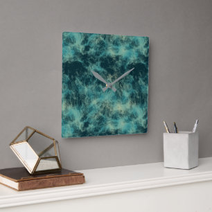Aquamariner Marmor Abstrakt Quadratische Wanduhr