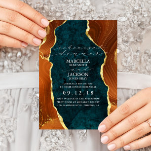 Aquamariner Marmor, Burnt Orange & Gold Agate Prob Einladung