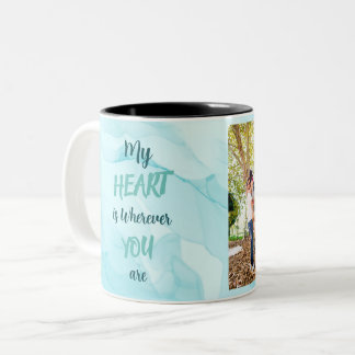 Aquamariner Marmor personalisiert zwei Foto Zweifarbige Tasse