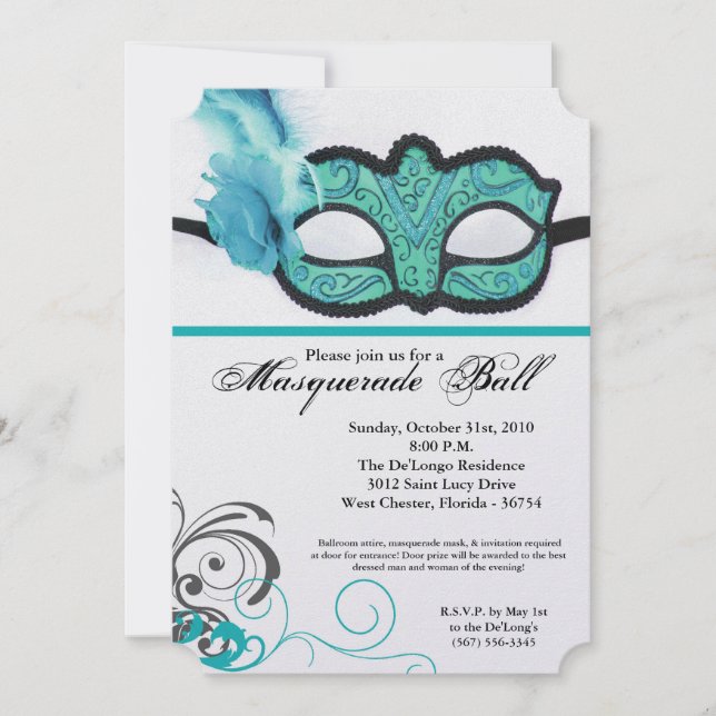 Aquamariner Maskenball-Maskenkostüm Halloween-Teil Einladung (Vorderseite)