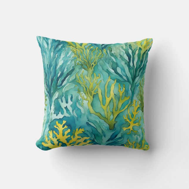 Aquamariner Meeresalgen Korallenstrand Kissen (Vorderseite)