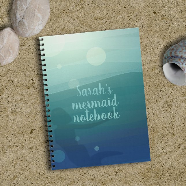 Aquamariner Meerjungfrau Schwimmen im Wave-Noteboo Notizblock (Add your name to this cute mermaid notebook & dive into lovely blank pages with your adventures)